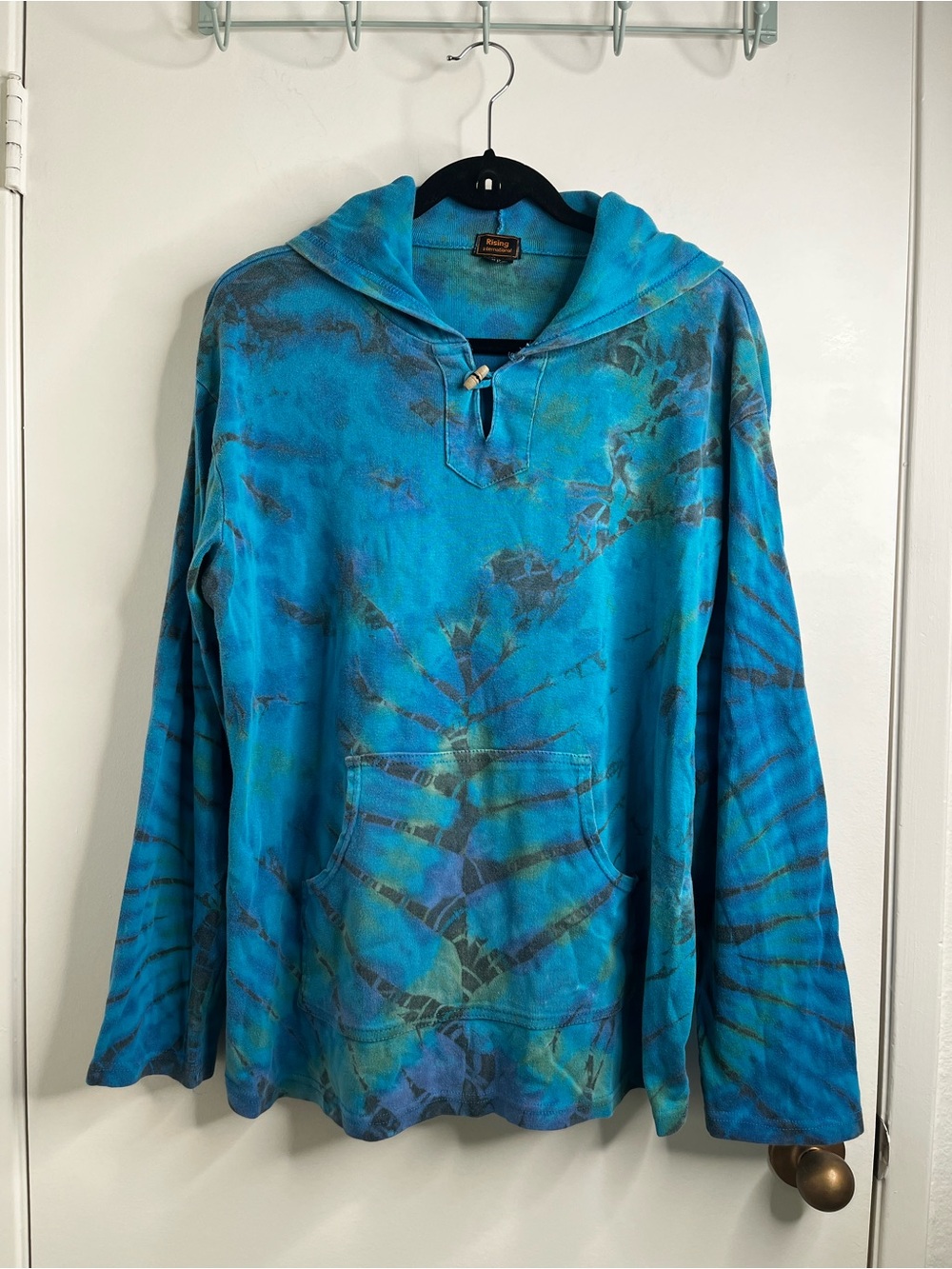 Rising International Hoodie 1X  Blue Tie Dye Boho Festival Hippie *See All Pics